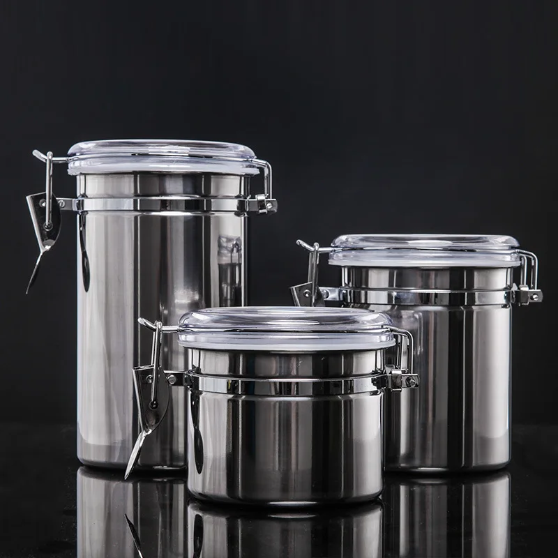 Stainless Steel Airtight Canister with Hygrometer Option Multi Size Food Storage Container for Coffee Bean Tea Grain Nut Jar