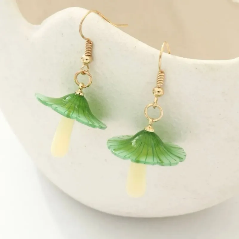 Creative 3D Green Mushroom Women's Earrings Funny Resin Accessories DIY Handmade Jewelry Personalized Hook Earrings Gifts to Her