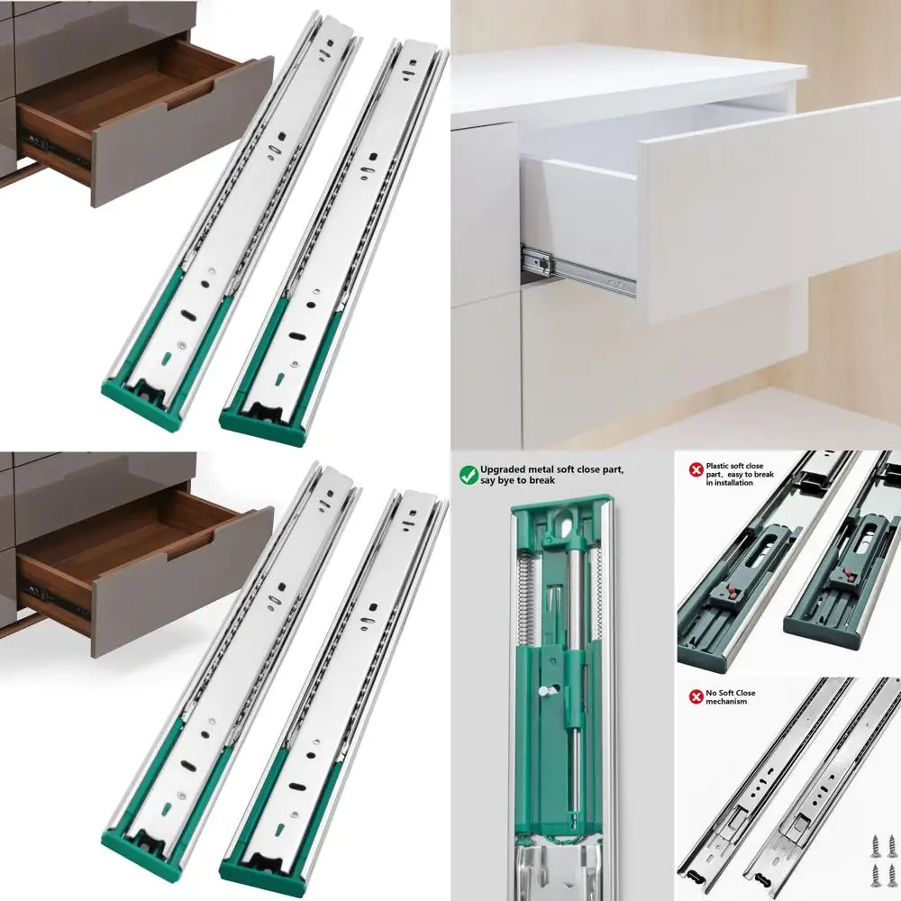 

20-дюймовые усиленные металлические направляющие с шарикоподшипниками для кухонных шкафов, 5 пар, полный выдвижной ход, нагрузка до 100 фунтов