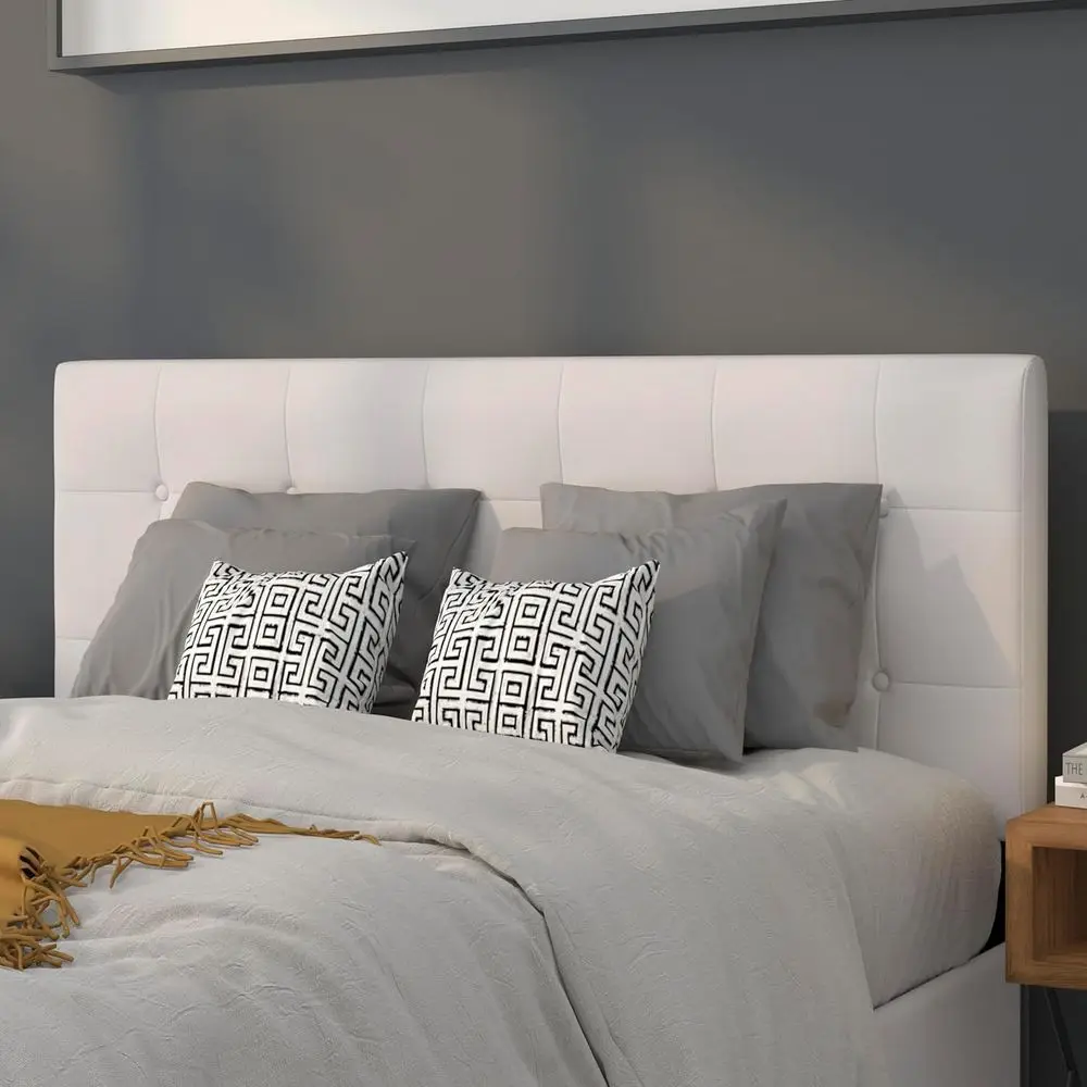 

White Vinyl Button-Tufted Upholstered King Size Headboard