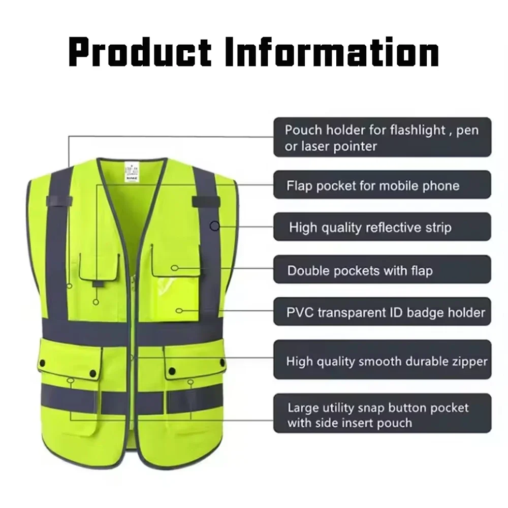 Imagem -02 - Colete de Trabalho Reflexivo Coletes de Segurança de Alta Visibilidade Vários Bolsos Roupas de Construção Roupas de Trabalho Masculinas hi Vis Workwear