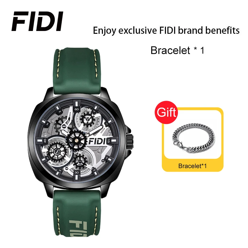 

FIDI Watch for Men Analog Quartz Cool Dial Wristwatch Unique Gear Fashion Gifts Waterproof Silicone Strap Men's Watches FD107