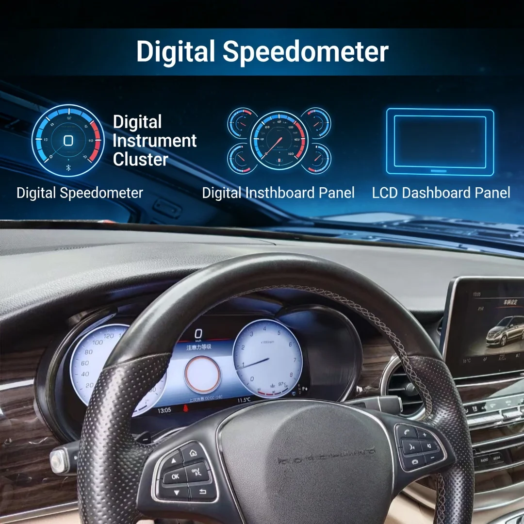 

Для Mercedes-Benz V-Class V260 V250 2016-2023: Цифровая приборная панель 12,3 дюйма с CarPlay и ЖК-дисплеем (панель приборов/спидометр)