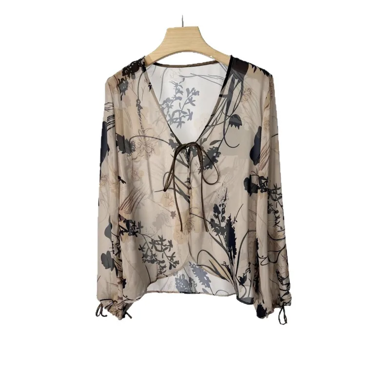 Light Luxury Space-up Chiffon Tulled with Suspenders, Skirt Over Shawl, Thin Cardigan Jacket, Air-conditioned Blouse Temperament