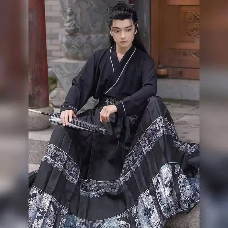 

Улучшенная юбка Hanfu с изображением лошади для мужчин и женщин, осень 2023, китайская плиссированная юбка Hanfu, красная, черная, зеленая юбка для пар, Женская юбка XXL