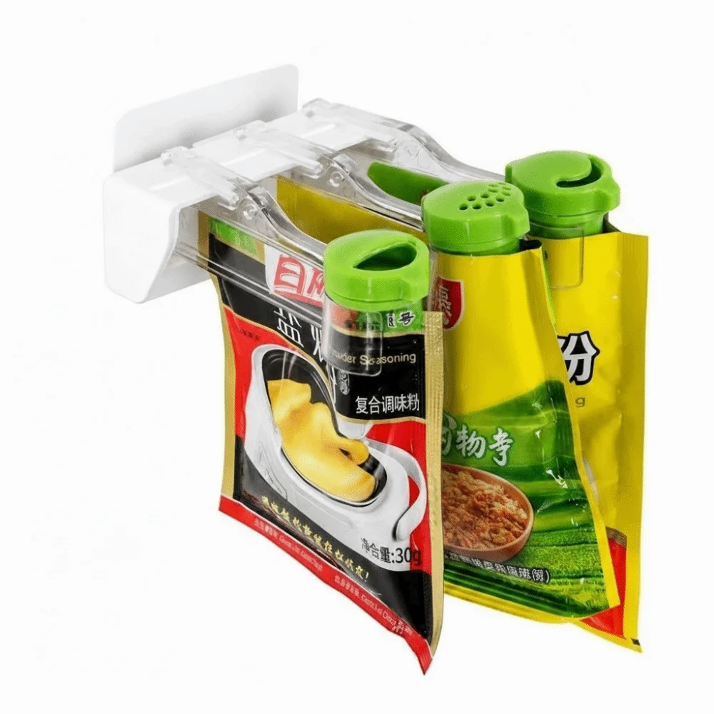 Wall Mounted Seasoning Rack Adjustable Rotating Design Seasoning Packet Organizer Space Saving Sealing Clip Spice Hanging Holder