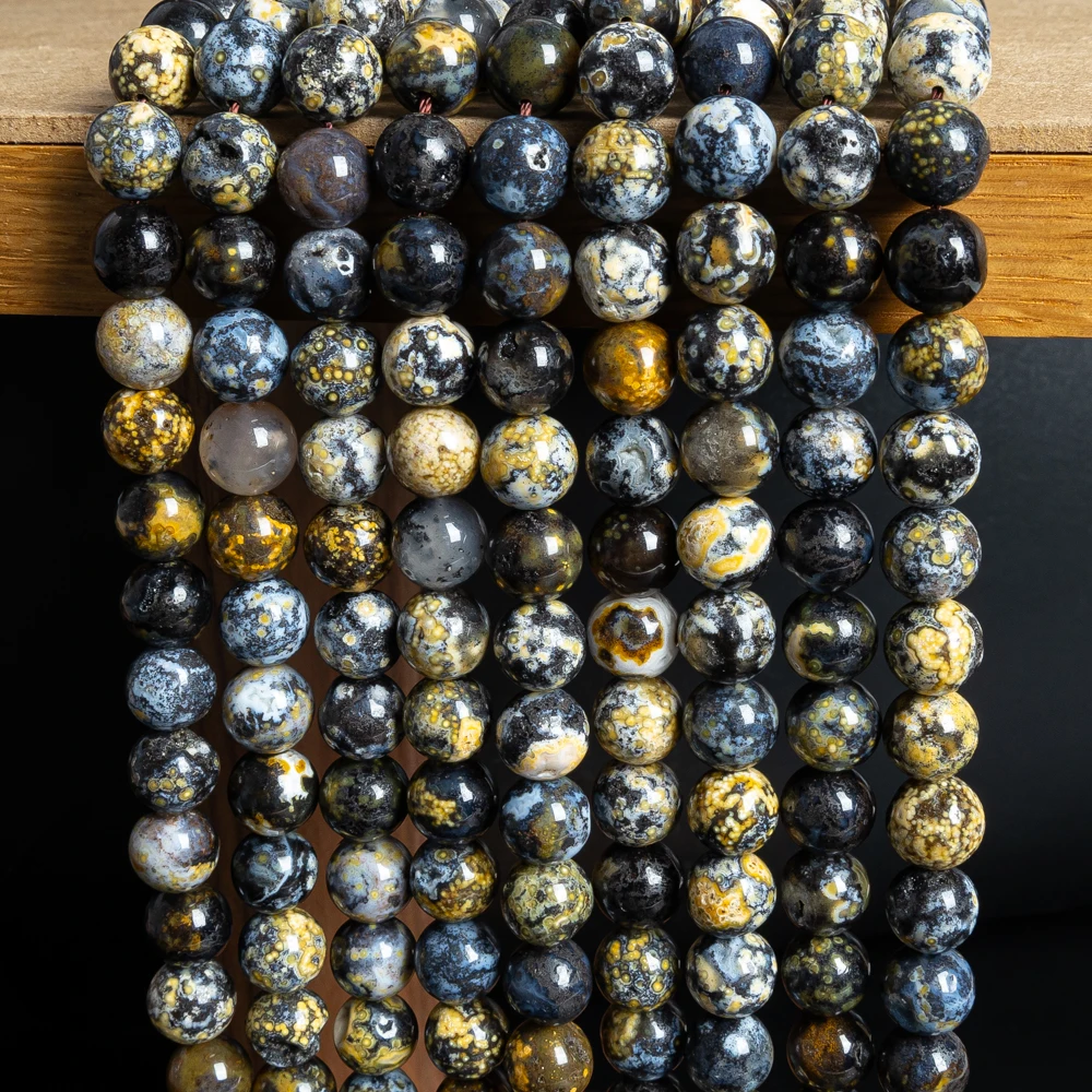 Genuine Gems Natural Blue Ocean Agates Stone Beads Round Loose Beads for Jewelry Making DIY Bracelet Necklace 6 8 10mm 15\