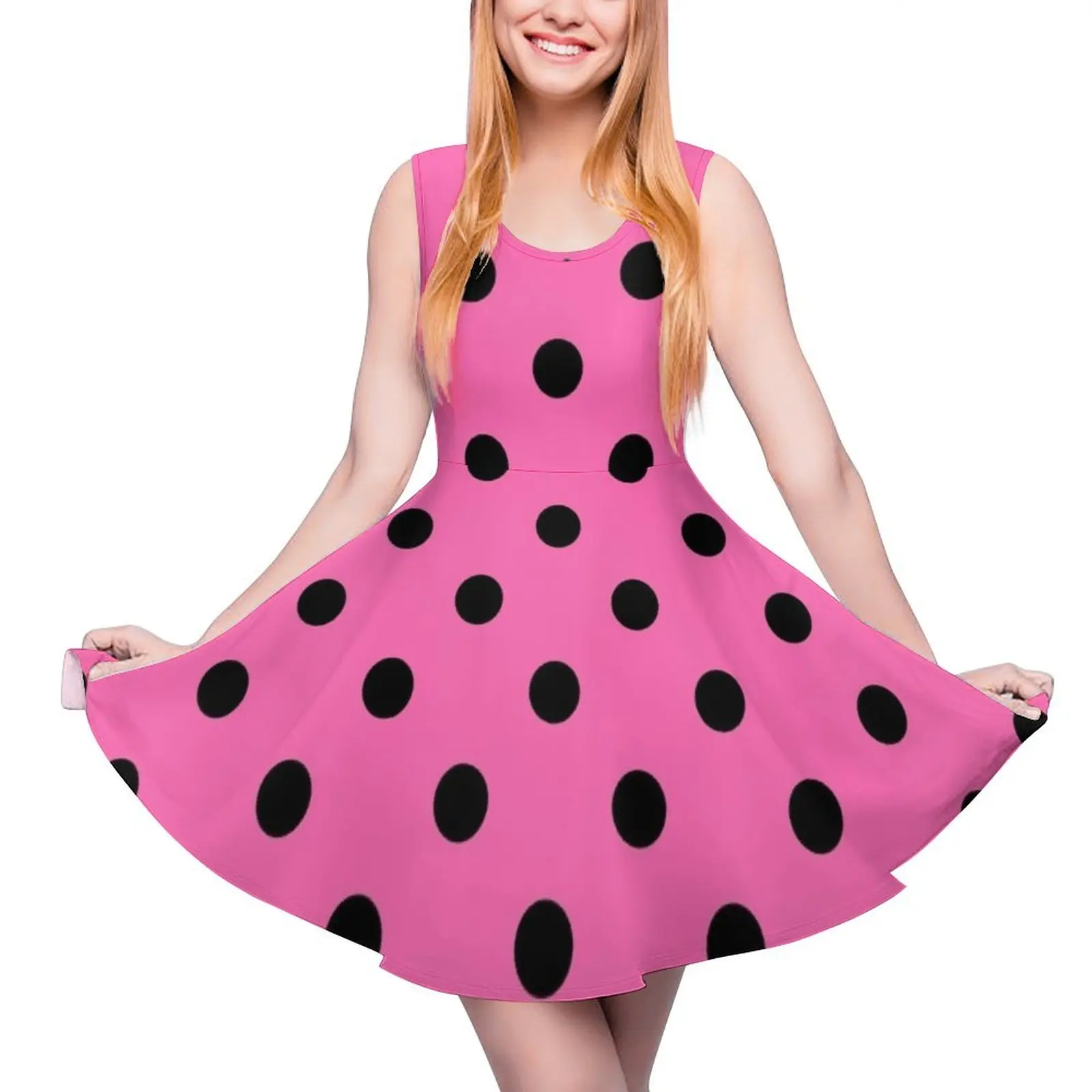 

Large Black on Light Hot Pink Polka Dots Sleeveless Dress Long veiled dresses dresses for woman 2024