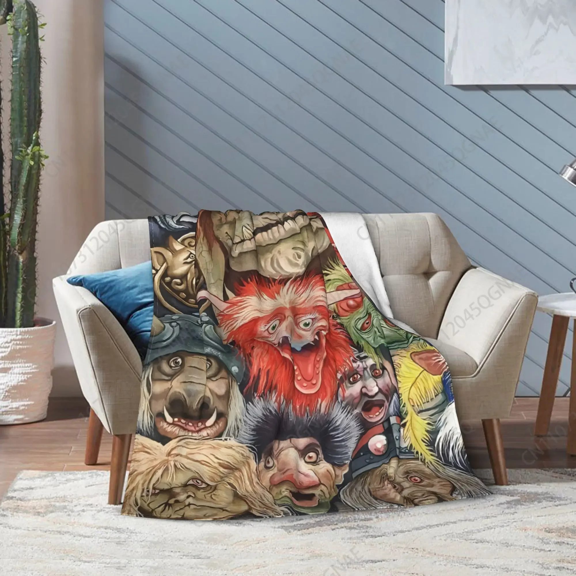 Custom Labyrinth Movie Ultra-Soft Flannel Throw Blanket - Jareth Goblin King & Fantasy Creatures Design, All-Season Cozy Blanket