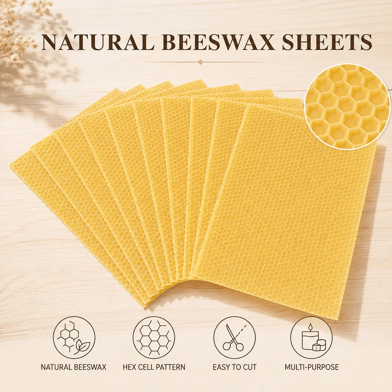 Natural Beeswax Sheets Honeycomb Sheet Hive Cell Frame Wax Foundation for Candle Making Craft Beekeeping DIY Supplies