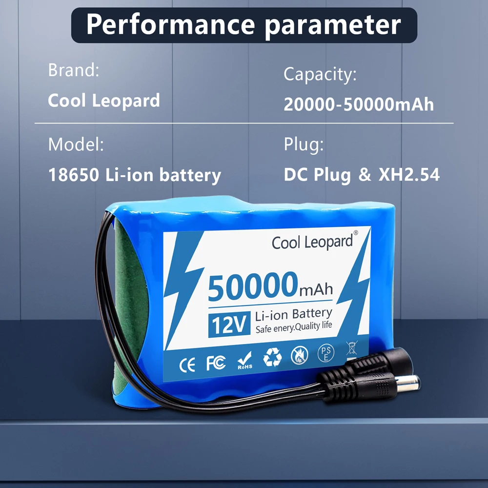 12V 50000mah ładowalny akumulator DC 12.6v 50Ah pojemność akumulator litowo-jonowy monitora kamera telewizji przemysłowej z ładowarką