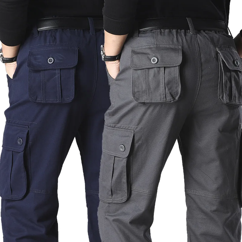 2024 new winter men's casual pants are sturdy, durable, loose, straight tube, and multi pocket construction work pants