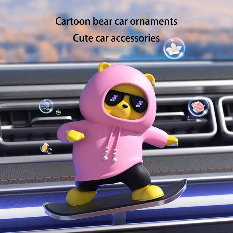 Skate Bear For Car Vehicle Dashboard Skate Bear Figurine Self-Adhesive Automotive Trim For Window Sill Bookshelf Living Room