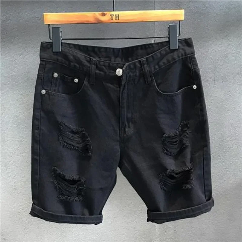 

Baggy Bermuda Wide Man Denim Shorts Long Half Ripped with Pockets Loose Original Buttons Y2k Fashion Short Jeans Pants for Men