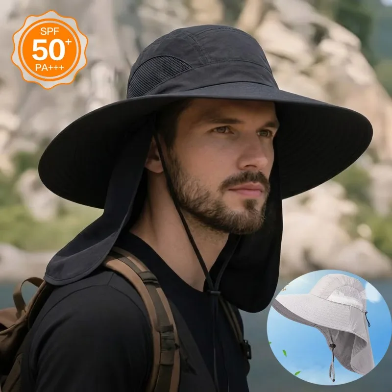 Sombrero de Pescador Unisex Impermeable con Ala Ancha y Protección Solar, con Cubre Cuello, para Senderismo, Pesca, Ciclismo, Accesorios de Verano para Actividades al Aire Libre