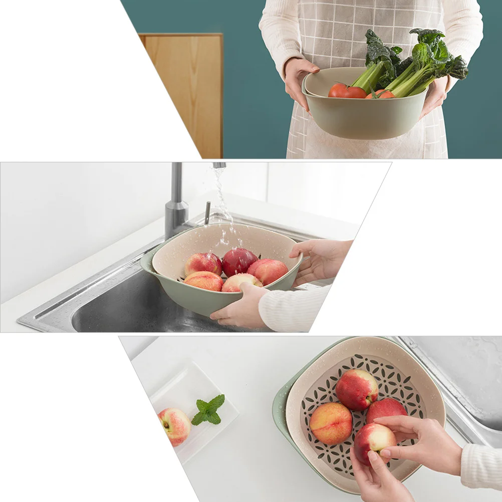 

1Set Double-Layer Colander PP Material Safe Kitchen Strainer Drain Basin Basket Washing Bowl Fruits Vegetables Storage