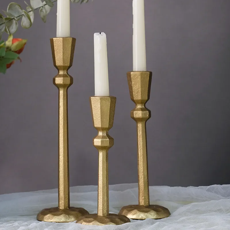 for European Creative Cast Iron Candle Holder Three Piece Set Simple Metal Decorative Ornaments for Household Entrance Table