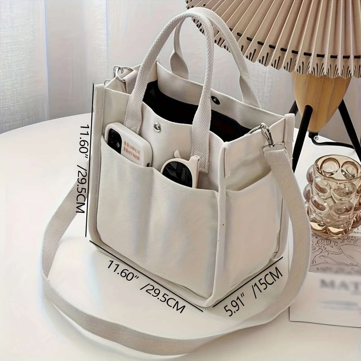 Commutes canvas bag woman 2024 new style three-dimensional multi-pocket messenger bag tote bag bento lunch box bag