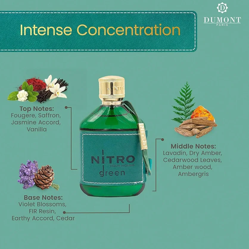 Nitro Green Eau De Parfum 3.4oz - عطر عطلة نهاية الأسبوع للرجال طازج وحيوي، عطر كولونيا من الحمضيات الحية والخشب