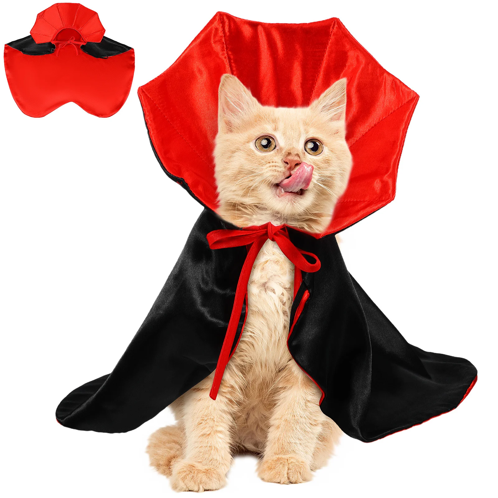 

Spooky Halloween Pet Costume Black Red Cloak for Dogs Cats Soft Polyester Material Comfortable Universal Fit Festive Wear