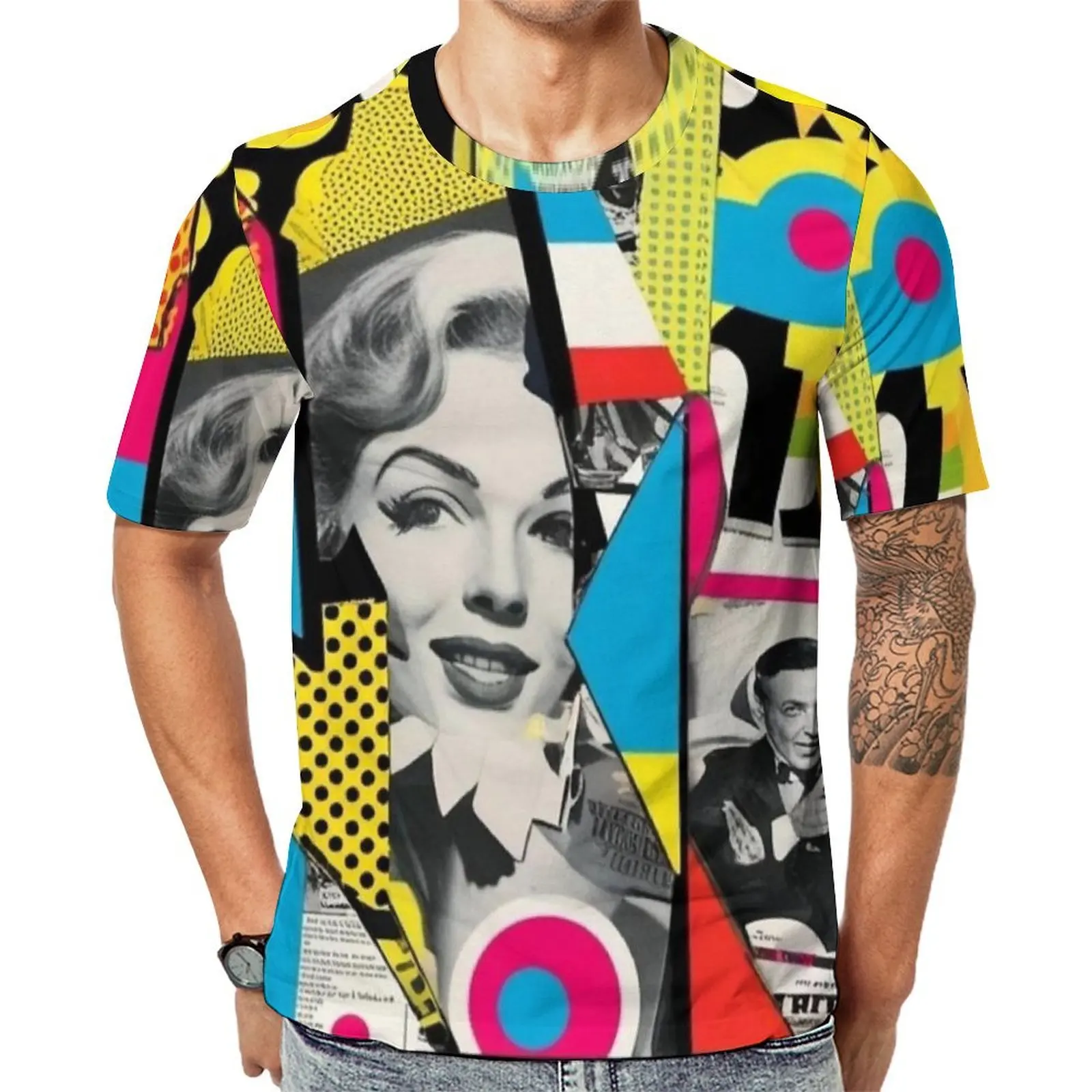 Premium T-Shirt Pop Art Torn Paper Magazine Collage Print T Shirts  Classic Popular Tee Shirt Male Short Sleeve Plus Size Tops