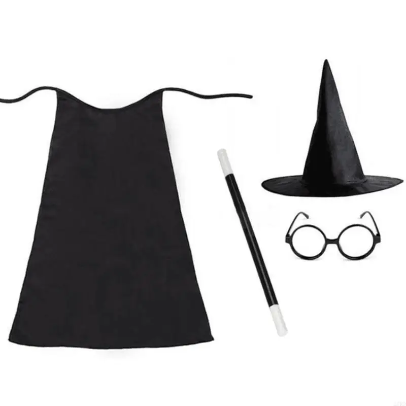 

27RD Kids Magician Costume Set with Cloak Cape Top Hat Wand White Gloves Bow Collar
