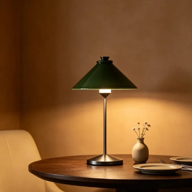 Vintage Dark Green Ceramic Table Lamp Medieval Style Simple Retro Desk Light for Living Room Bedroom Study Bedside Decor