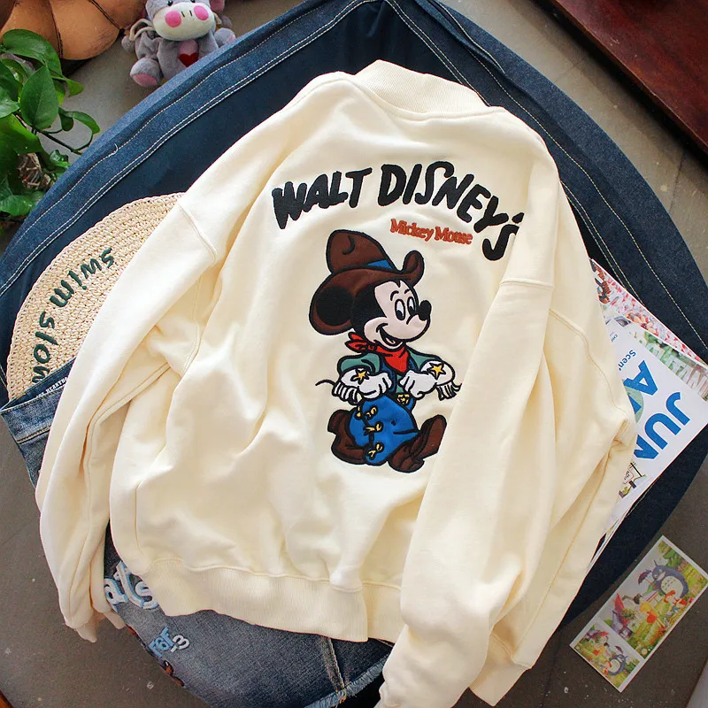 

Mickey Cartoon print Autumn Winter Sweatshirt Jacket Brand Clothing Embroidery Women Single Breasted Casual Coat Fall