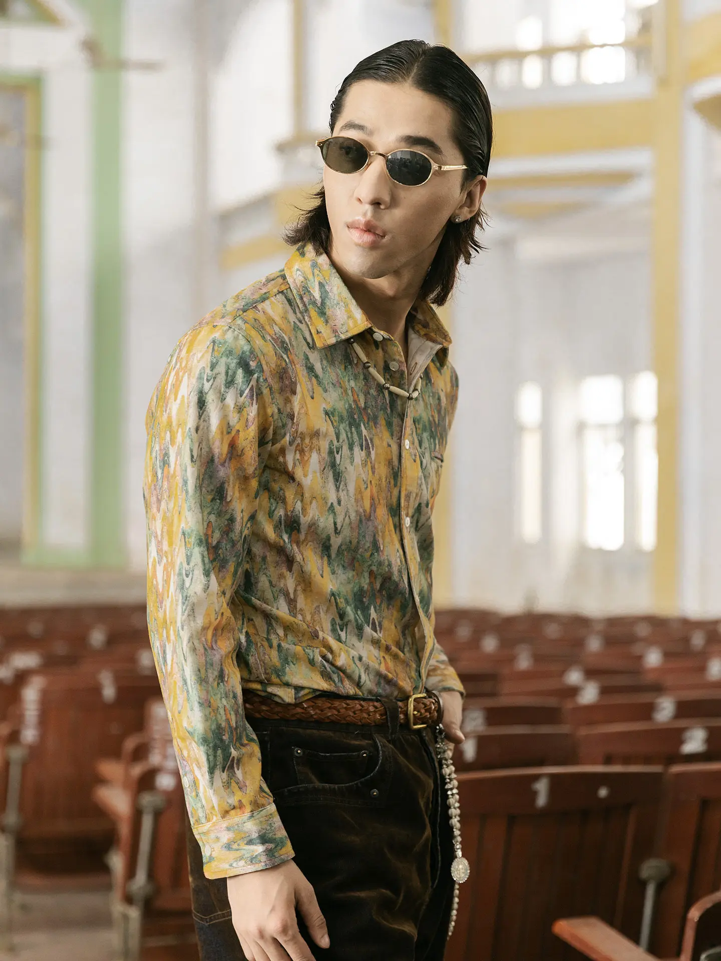 

Retro British Style Long Sleeve Printed Shirt Men's Slim Fit Business Casual Shirt SOARIN YUPPIE Standard Fit Daily Wear Poly...