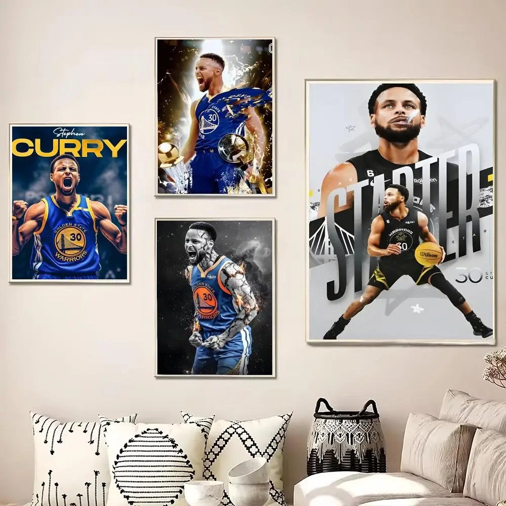 S-Stephen C-Curry Basketball Player Painting Calligraphy Canvas Poster Wall Art for Living Room Bedroom Cafe Decor Gift