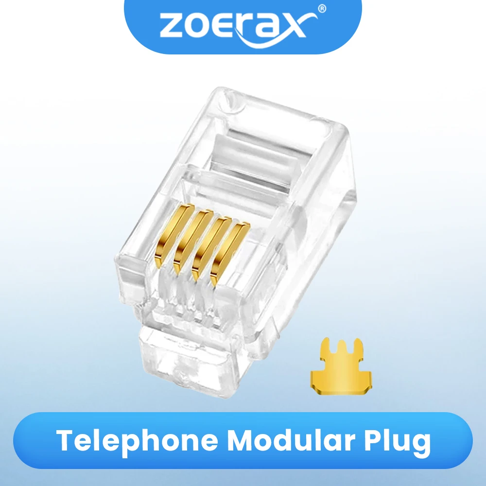 

ZoeRax Telephone Modular Plug RJ11 4P4C/6P4C/6P6C Connector for Phone Line Cord Compatible with Both Solid/Stranded Wire