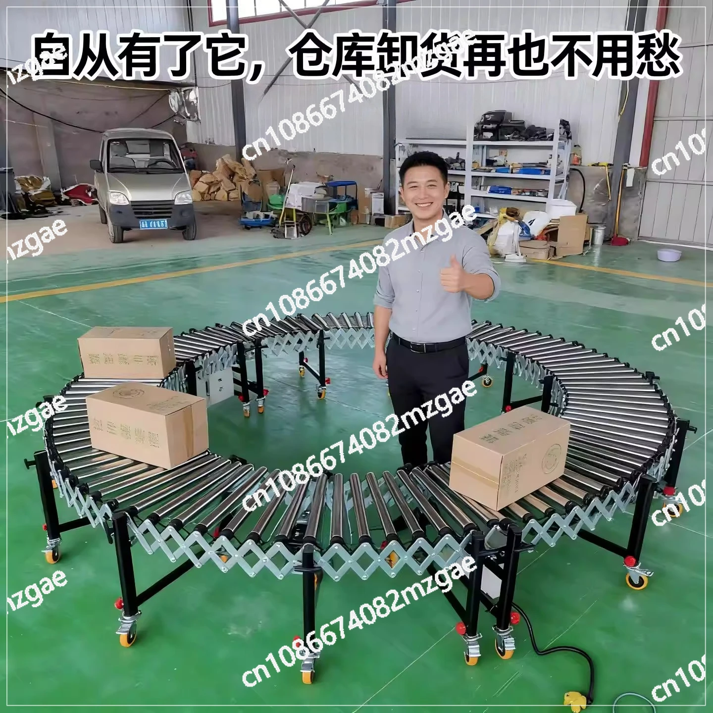 Power roller conveyor Telescopic conveyor belt can be lifted and turned Cargo sorting and unloading artifact loading line