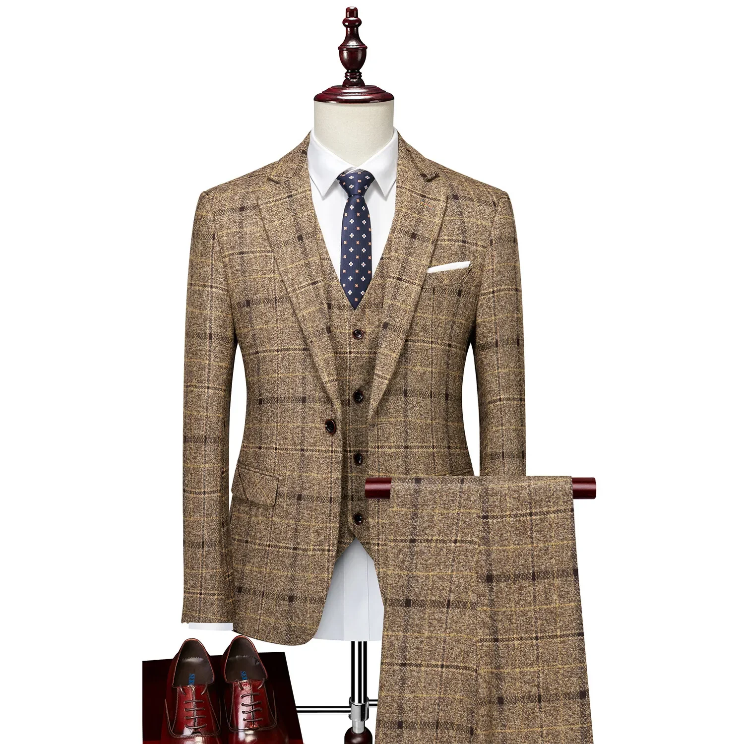 LIBIELIY High-quality Plaid Men's Casual (suit + Vest + Trousers) Slim-fit Fashion Korean Version Wedding Small Suit Jacket Thre