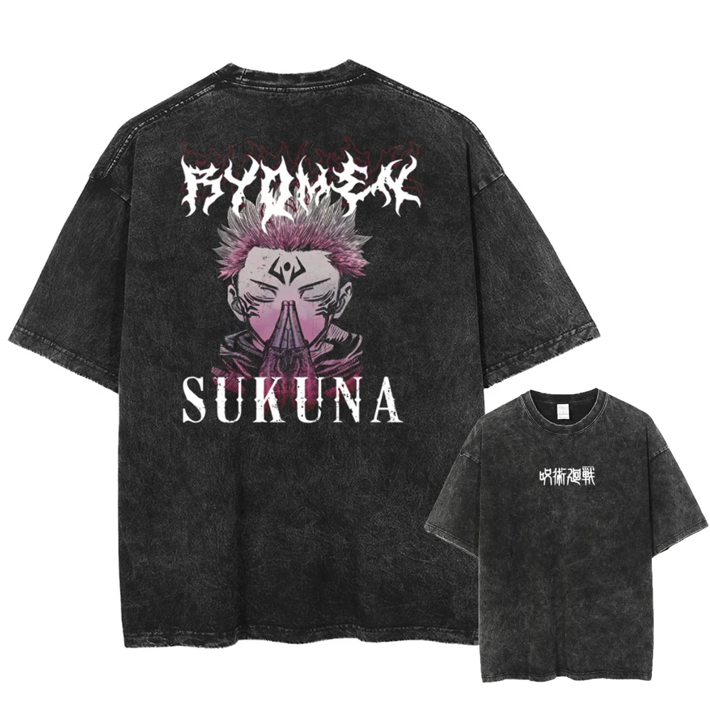 

2025 Japanse Anime Jujutsu Kaisen Print Vintage T-shirt Mannen Gewassen Anime Grafische T-shirts Streetwear Zomer Tops Tees