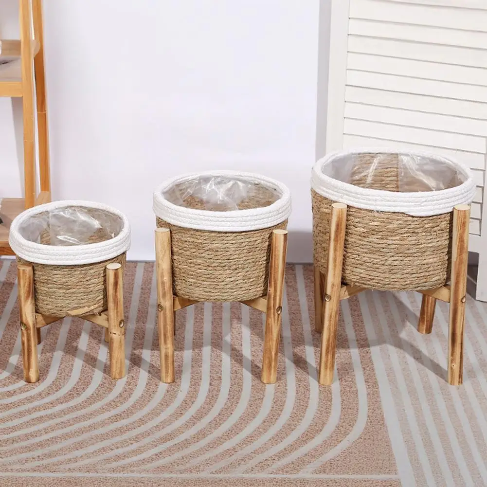 Stable Flower Pot Stand Heavy Duty Floor Flower Stand Stable Rattan Plant Basket Smooth Surface Indoor Outdoor for Balcony