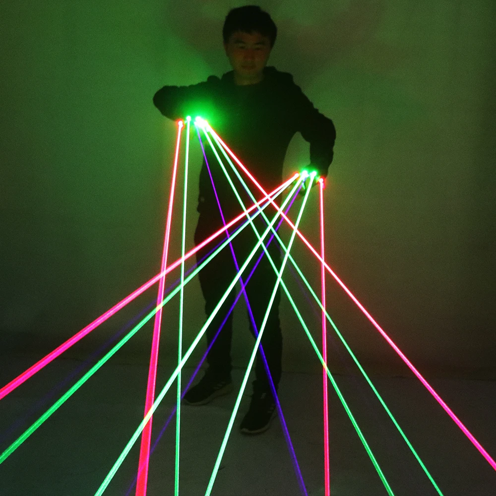 RGB laser rukavice s 7 laser 3pc zelená 2ks červená 2ks fialka modrá LED blesk prst dlaň lehký šaty nahoře LED robot oblek