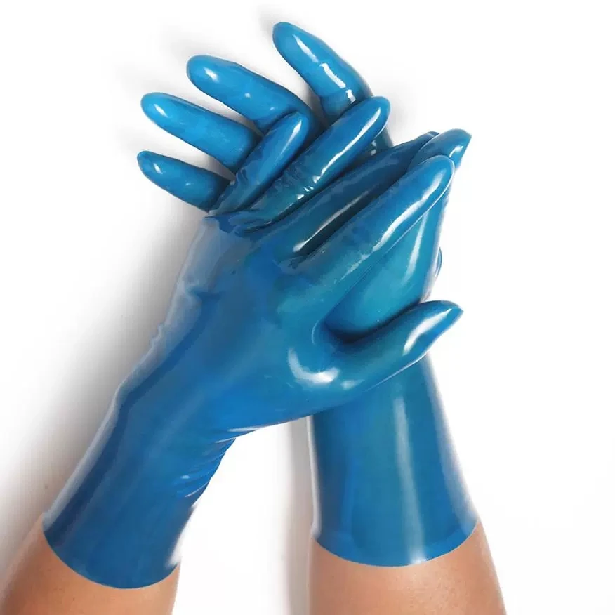 

blue latex short gloves moulded latex short gloves