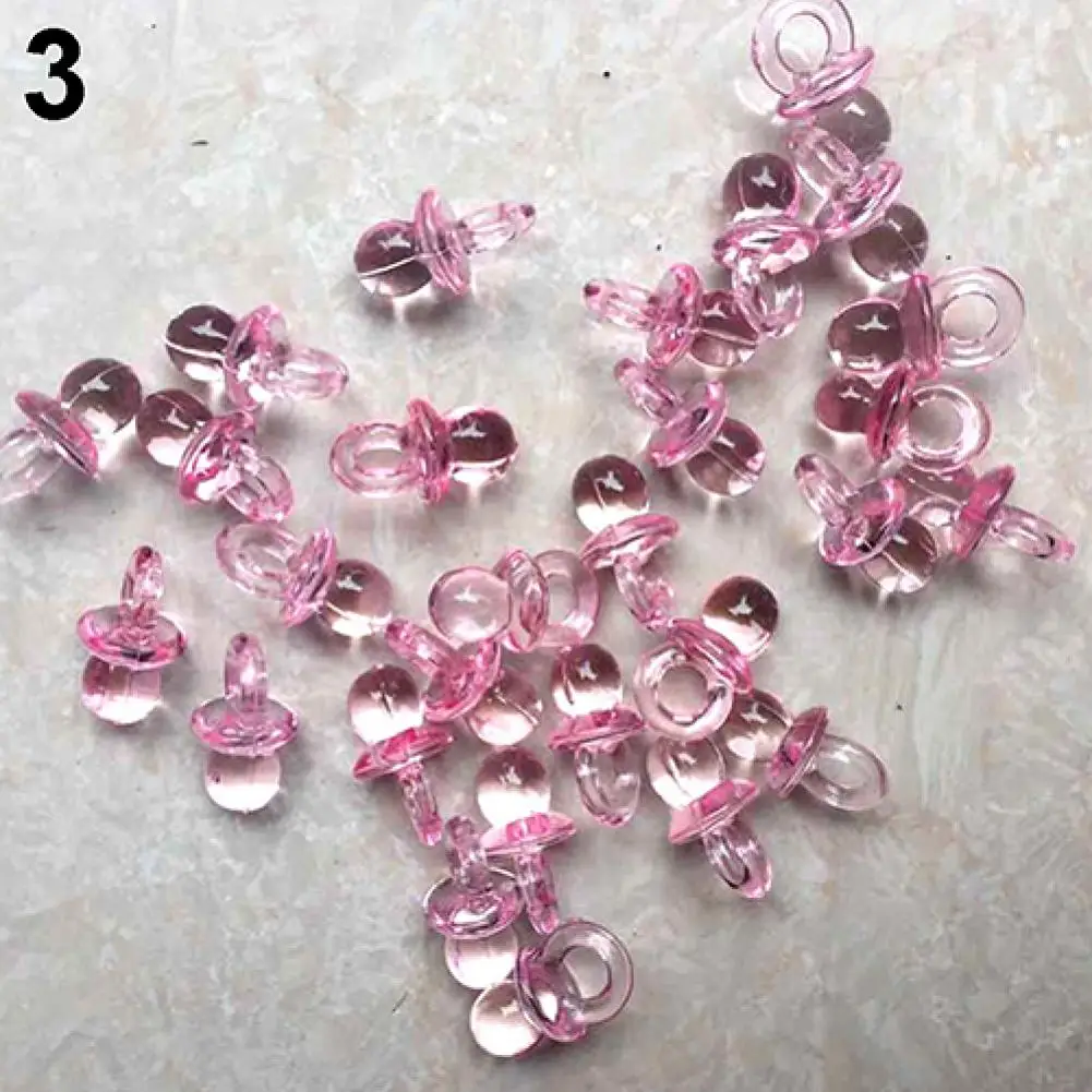 50Pcs Mini Acrylic Nipple Pacifiers Pendant Clear Pacifiers for Jewelry Making Baby Shower Girl Boy Birthday Party Decoration