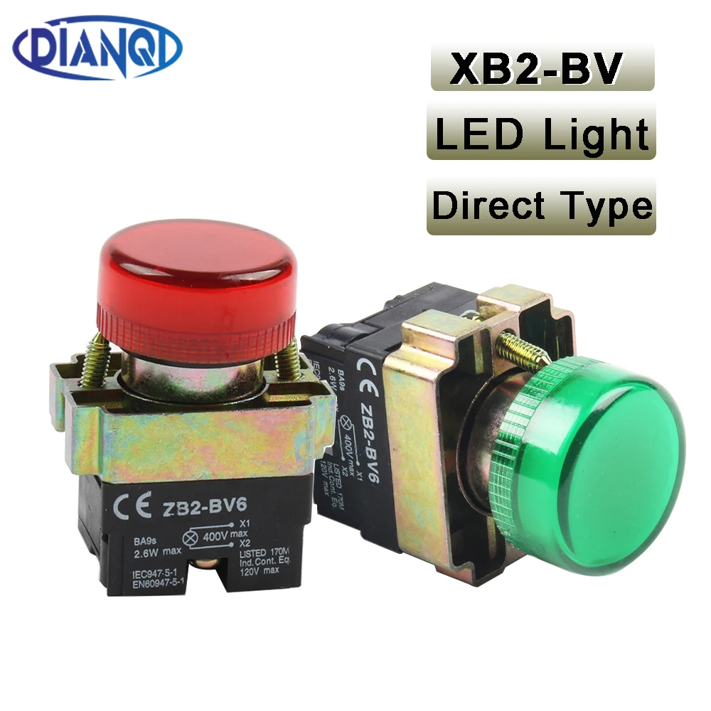 

1pc 22mm XB2-BV63 XB2-BV64 LED indicator light pilot light 380v Direct type Green Red