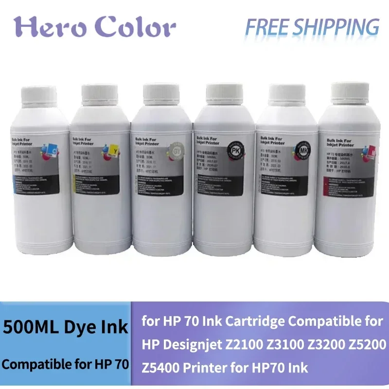 

Чернила Dye 500 мл, совместимые с картриджем HP 70, совместимые с принтером HP Designjet Z2100 Z3100 Z3200 Z5200 Z5400 для чернил HP70