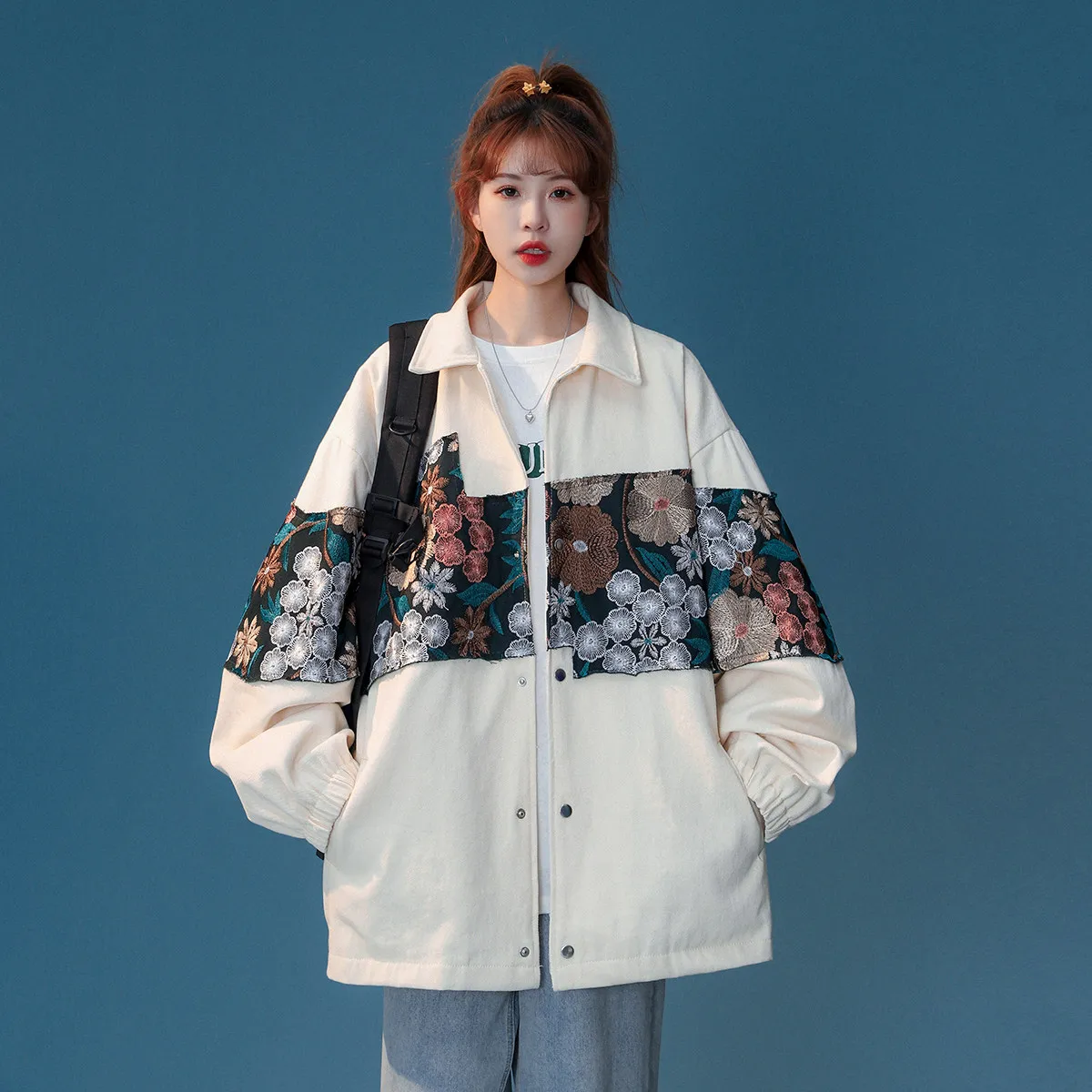 SuperAen Chinese Style Polo Collar Single Breasted Oversize Coats for Women 2026 Autumn New Spliced High Street Fashion Coats