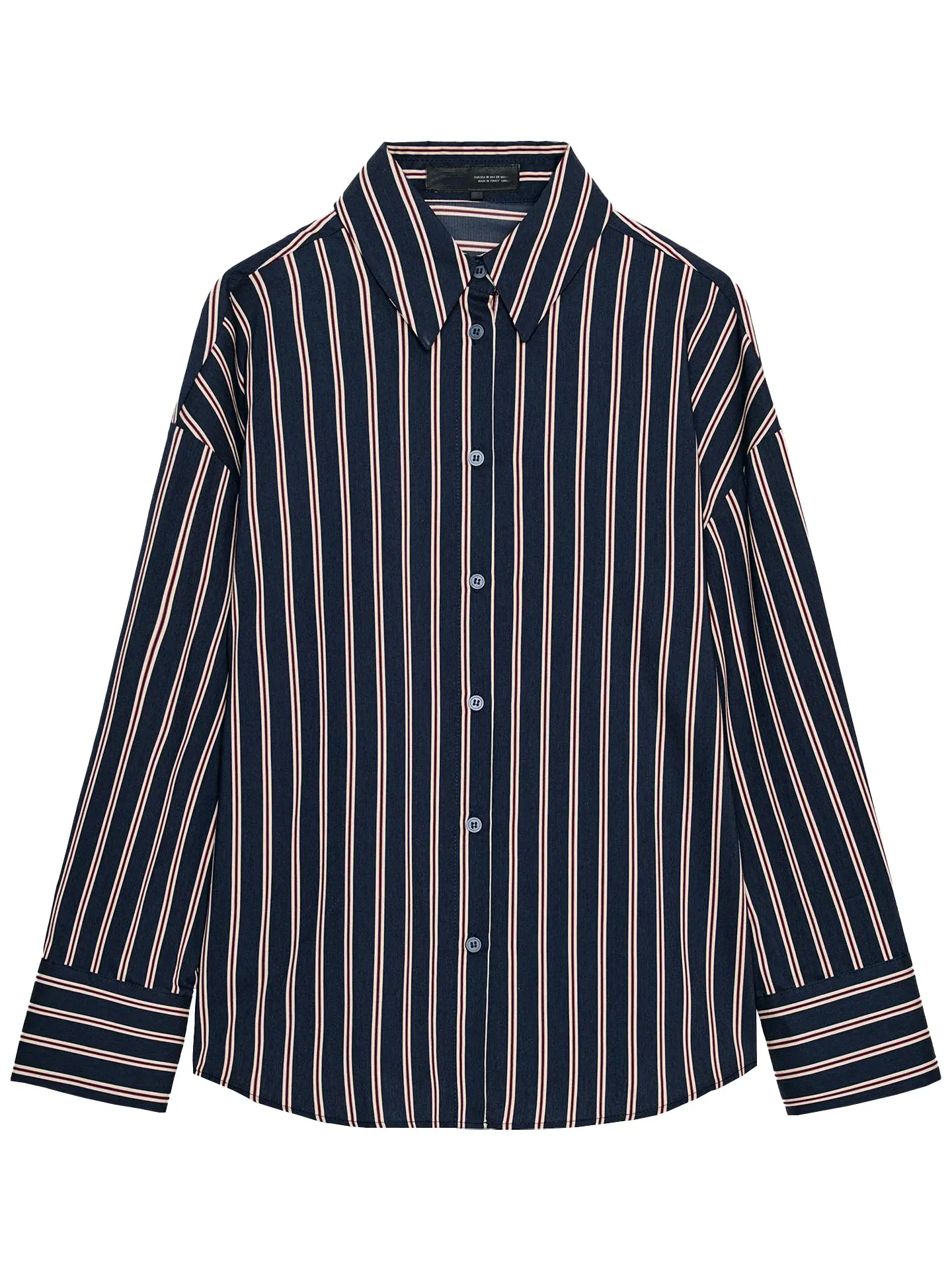 Décontracté Sle rayé coupe ample longue Sve irt col rabattu vêtements intérieurs superposition hiver 2025 Faion femmes Blouse