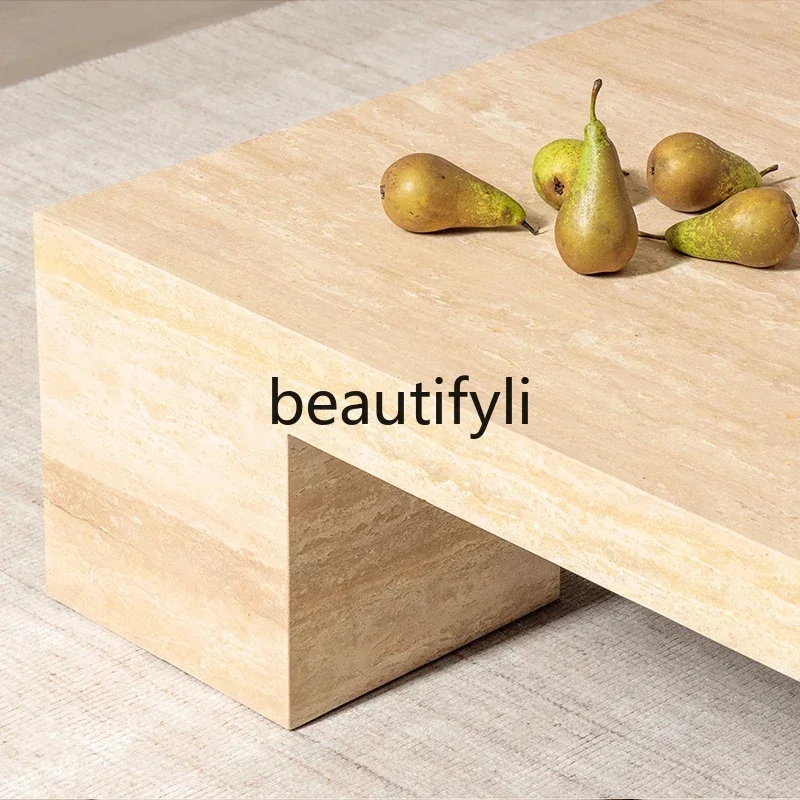 Natural travertine coffee table designer modern simple living room household square coffee table wabi sabi wind light luxury