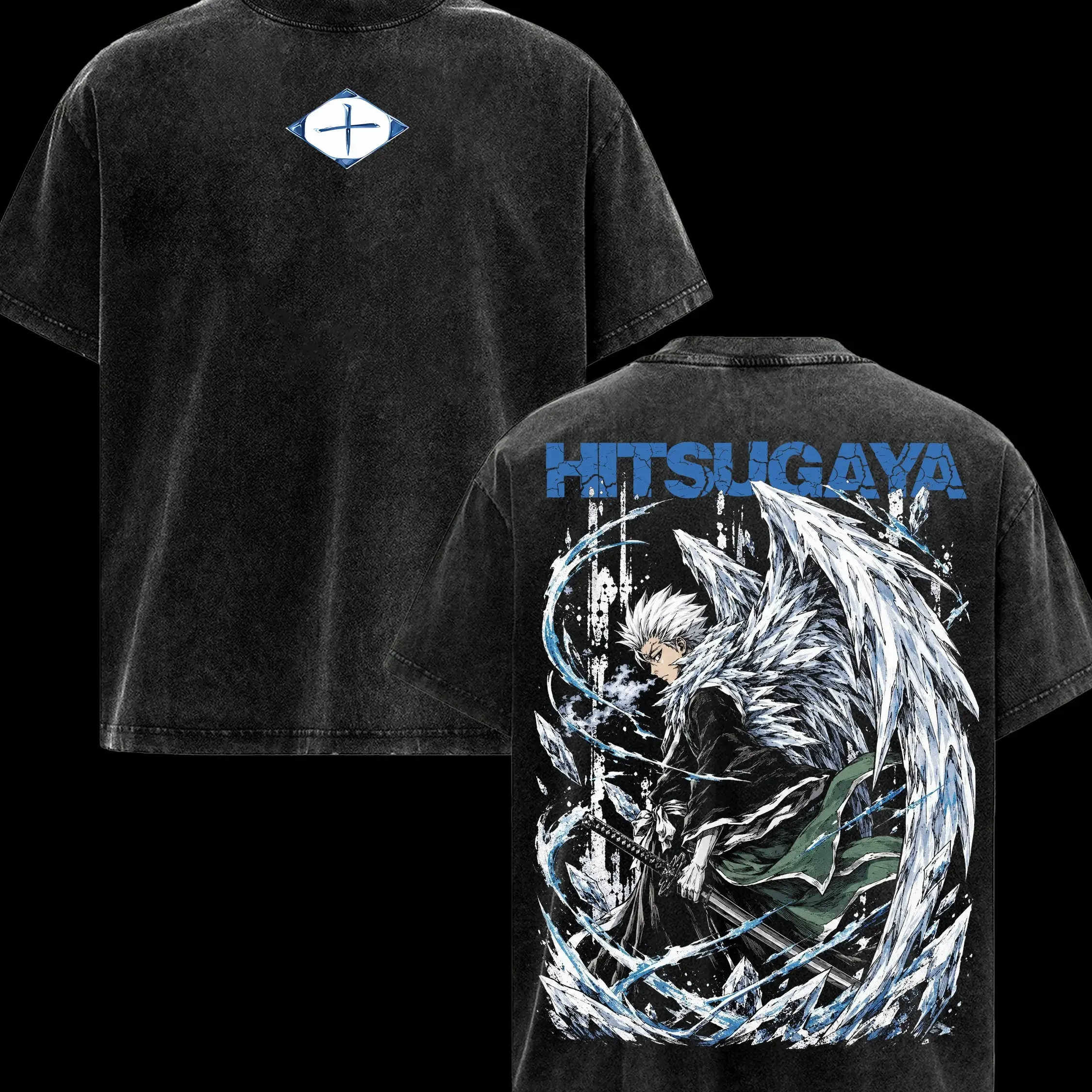 BLEACH Toshiro Hitsugaya Anime T-shirt Vintage Washed Tees Streetwear Short Sleeve Oversized 100% Cotton T Shirt Men Clothing