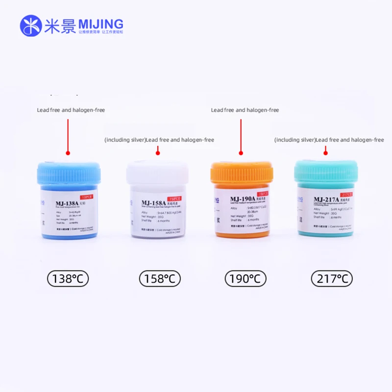 

MiJing 138A 158A 217A 190A Lead-free Solder Tin Paste Medium and High Temperature Welding Flux Soldering Paste Repair for Phone