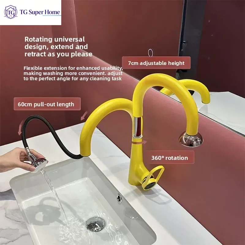 Pull-out Hot/Cold Dual-Mode Sink Faucet for Balcony and Bathroom Use
