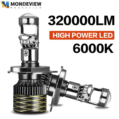 MONDEVIEW 2 uds 400W alta potencia N9 H4 H7 H11 9005 9006LED Mini faros de lente 6000K 320000 Faros de coche LM
