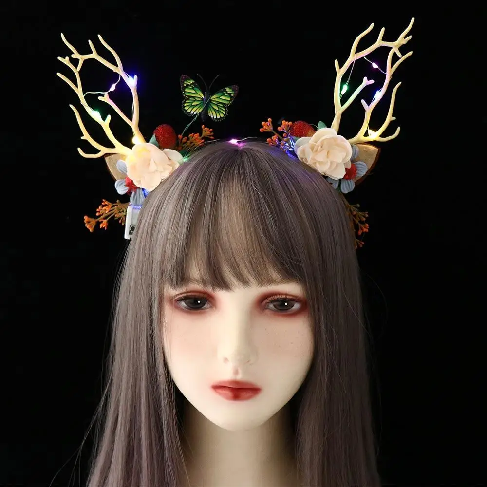 LED Lights LED Glow Headband Plastic Resin Flashing Headband Luminous Colorful Luminous Deer Horn Hair Band
