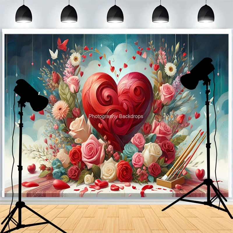 

Pink Romantic Valentine's Day Photography Backdrops Prop Rose Flowers Sweet Heart Cupid Party Photo Studio Background TV-02