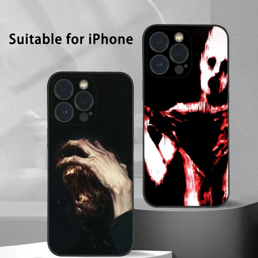 Black horror panic psychedelic Phone Case For iPhone 16 15 14 13 12 11 Pro Max Plus Mini Frosted Soft Shell Funda